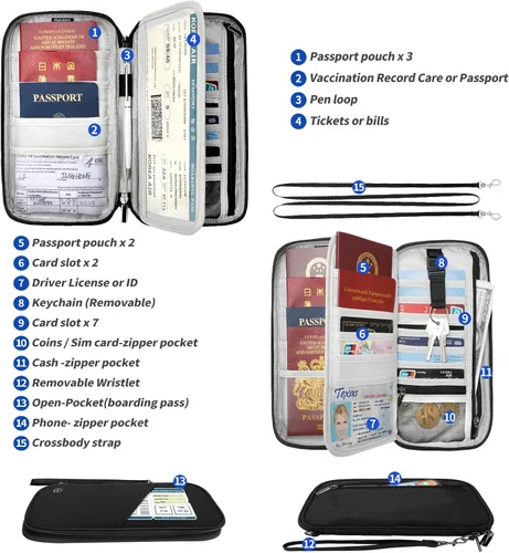 Miniatura 2 de Cartera para pasaporte, soporte para pasaporte RFID con ranura para tarjeta de vacunación, para familias y mujeres y hombres, organizador