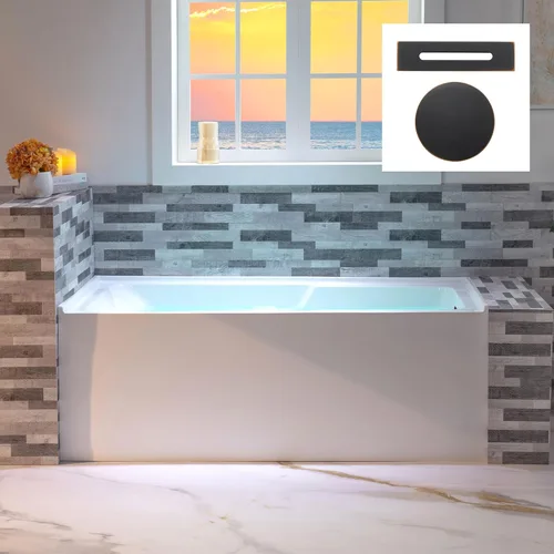 Miniatura 13 de WOODBRIDGE Bañera rectangular de acrílico de 60 pulgadas en blanco con drenaje derecho, desagüe desplegable negro mate incluido BA6030R Mate negro