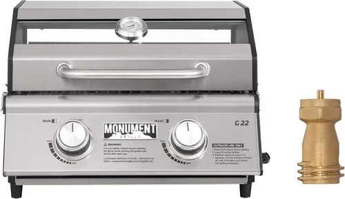 Miniatura 11 de Parrilla portátil de gas propano de 2 quemadores Clearview® Monument Grills para cocinar al aire libre, dos quemadores de 15,000 BTU, acero