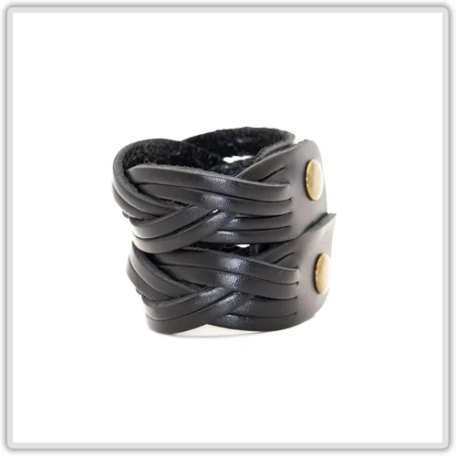 Miniatura 6 de Brazalete de cuero ancho con correa trenzada punk