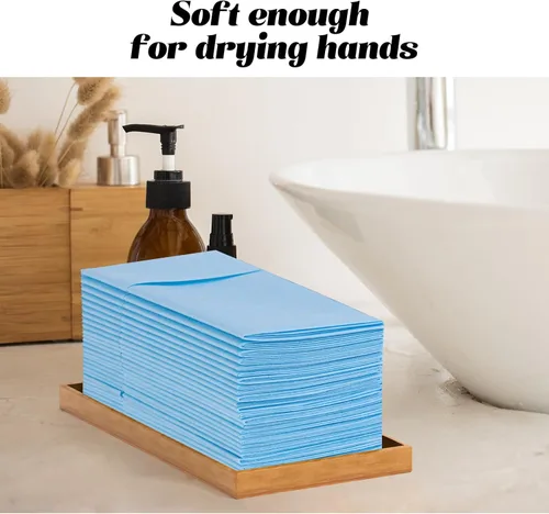 Miniatura 7 de KAMMAK Servilletas Azul Claro Desechables con Bolsillo Paquete de 100 Servilletas de Papel Tipo Tela para Cena Toallas de Mano Plegadas