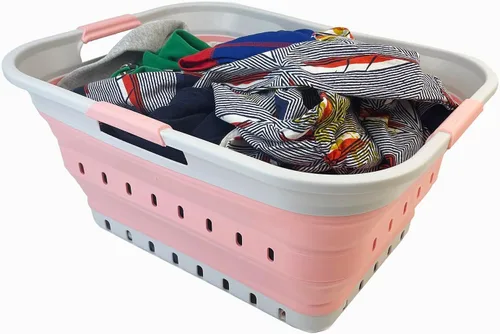 Miniatura 16 de SAMMART Cesta plegable de plástico para la ropa sucia de 42L (11 galones), contenedor de almacenamiento plegable y organizador, cesta que ahorra