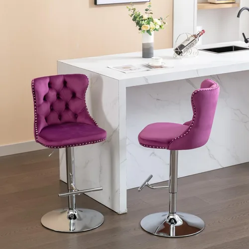 Miniatura 44 de Aoowow Juego de 2 taburetes de bar giratorios, taburetes de bar ajustables con respaldo de terciopelo copetudo, sillas de bar modernas tapizadas