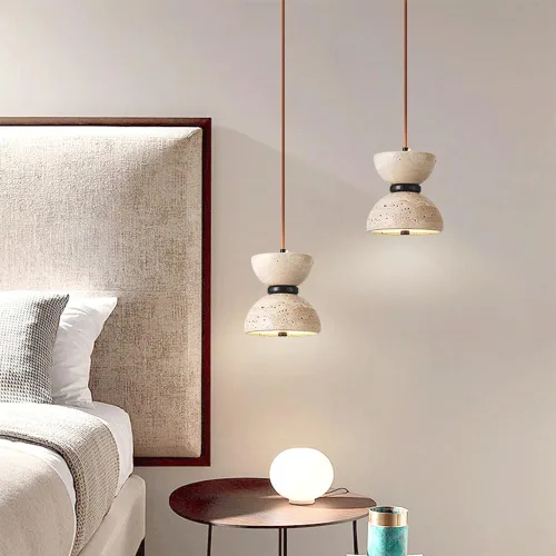 Miniatura 2 de Lámpara colgante de mármol con forma de reloj de arena nórdico, luz cálida de 3000 K, lámpara colgante colgante de travertino Wabi-Sabi, lámpara
