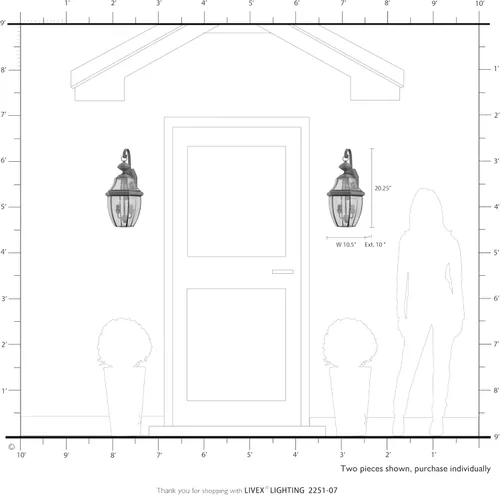 Miniatura 7 de Livex Lighting 2251-07 Monterey - Farol de pared de latón macizo con 2 luces para exteriores con cristal biselado transparente, 20.25 x 10.5 x 20.25