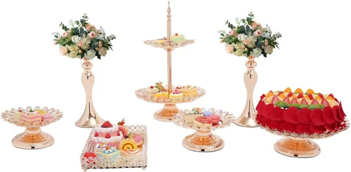 Juego de 7 soportes para tartas, soporte de metal para cupcakes, soporte de metal para postres para decoración de cumpleaños, boda, fiesta, color
