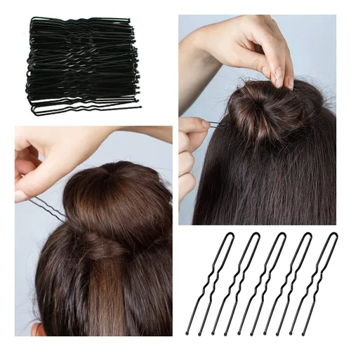 Miniatura 5 de Juego de 100 horquillas para el cabello onduladas invisibles en forma de U, grandes y resistentes para mujeres y moño de ballet con caja