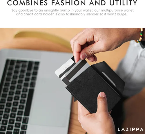 Miniatura 8 de LAZIPPA Cartera inteligente para hombre, de bolsillo, minimalista, con soporte para rastreador, cartera de cuero con bloqueo RFID, elegante cartera