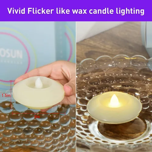Miniatura 3 de Velas flotantes LED de más de 120 horas para centros de mesa, paquete de 12 velas de té parpadeantes blancas cálidas que funcionan con pilas, Blanco