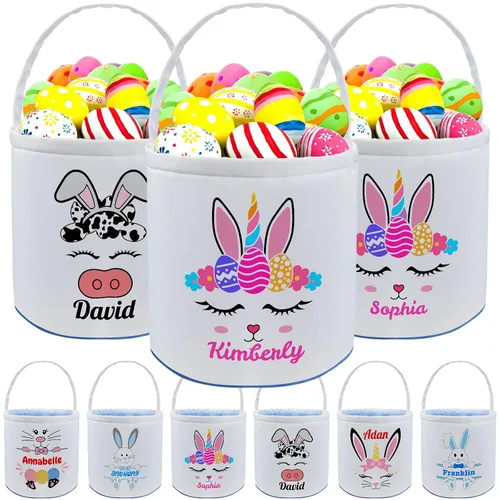 Miniatura 15 de kioskbanks Cesta de Pascua personalizada con nombre para niños, lona personalizada, cubo de Pascua, regalo para niños y niñas Estilo2-azul