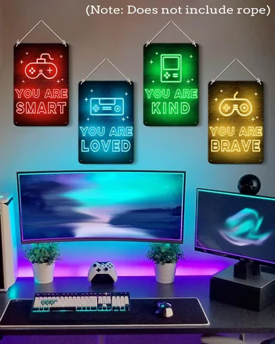 Miniatura 7 de PHOPAGO 4 piezas de letreros de neón para pared de juegos, decoración de habitación de jugador, letreros de pared con citas inspiradoras, 30x20