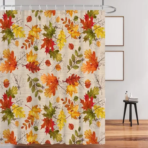 Cortina de ducha de hojas de arce con hojas de otoño, plantas de otoño, paisajes naturales, tela de diseño de poliéster, cortinas decorativas con