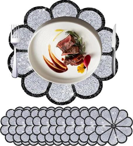 Miniatura 47 de Juego de 1 mantel individual redondo en negro, manteles individuales brillantes resistentes al calor, lavables, para cena, cocina, boda, decorativos