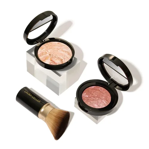 Miniatura 6 de LAURA GELLER NEW YORK Kit Blush-n-Glow (3 piezas): Base de maquillaje en polvo iluminador Baked Balance-N-Glow, Porcelain + brocha retráctil Kabuki