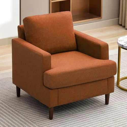 Miniatura 6 de Weture Silla de Acento Moderna de Mediados del Siglo, Sillón de Tela de Lino para Sala de Estar, Cómodas Sillas de Lectura Tapizadas para Naranja