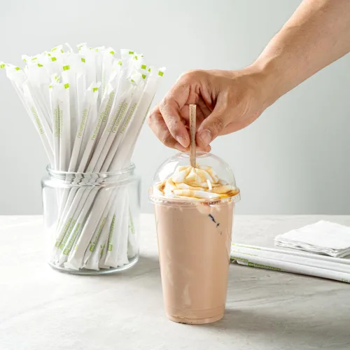 Miniatura 5 de Restaurantware - Pajitas desechables de 8.3 pulgadas Basic Nature, 100 popotes sostenibles, envueltos, no alteran los sabores, popote de PLA/café