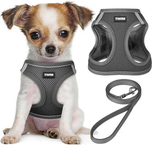 Miniatura 34 de YIMEIS Juego de arnés y correa para perro, arnés de malla suave sin tirones, chaleco reflectante ajustable para cachorros para perros pequeños