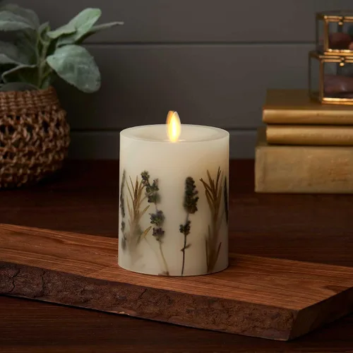 Miniatura 7 de Luminara Vela de pilar de llama artificial realista con inclusión de lavanda y romero - Luces LED de llama móvil a pilas - Listo para control remoto