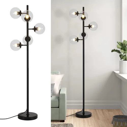 Miniatura 12 de KCO Lighting Five Globe - Lámpara de pie moderna de mediados de siglo, pantalla de vidrio de leche, acabado negro, base de mármol para sala de estar