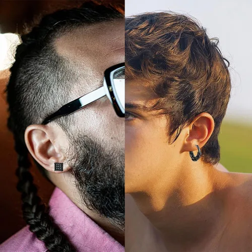 Miniatura 5 de Aretes para hombre 18 pares de aretes quirúrgicos de acero inoxidable para hombres y mujeres aretes de circonita cúbica aretes de aro colgantes