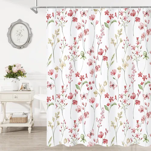 Miniatura 21 de Litabel Cortina de ducha con diseño floral de acuarela, cortina de ducha de flores de mariposa azul para baño, juego de cortina de ducha moderna