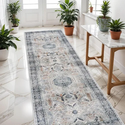 Miniatura 41 de Alfombra lavable para entrada de 2x3 pies - Alfombra pequeña de entrada vintage desgastada oriental antideslizante que no suelta pelusa, suave