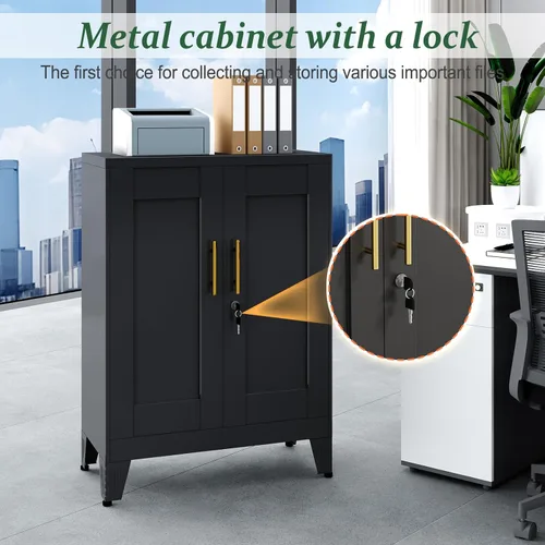 Miniatura 4 de Gabinete de Almacenamiento de Metal Negro, Gabinete de Almacenamiento Alto de 36" con Cerradura y 2 Estantes Ajustables, Organizador de Casillero
