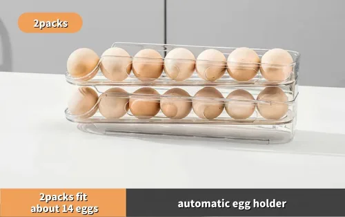 Miniatura 2 de Soporte apilable transparente para huevos para refrigerador, contenedor de almacenamiento automático de huevos de 1 a 4 niveles, bandeja