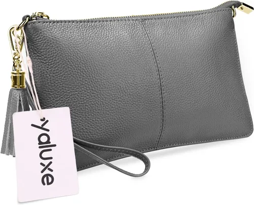 Miniatura 8 de YALUXE Clutch Wristlet - Cartera de piel auténtica con bloqueo RFID y cadena de hombro