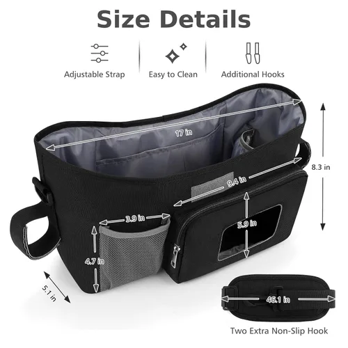 Miniatura 9 de Accmor Organizador universal para cochecito con portavasos aislado, accesorios para bolsa de cochecito, organizador de portavasos para cochecito
