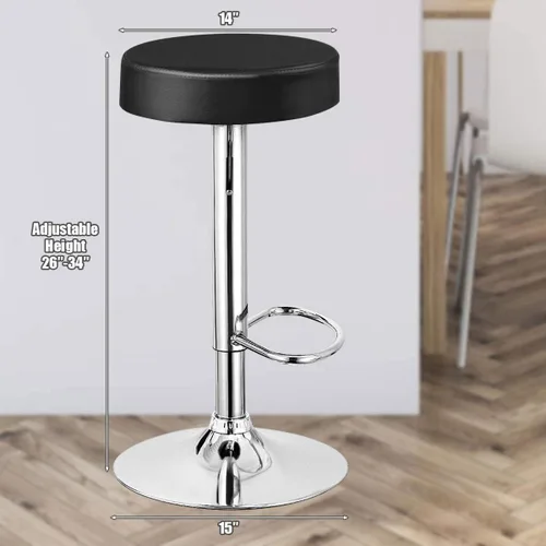 Miniatura 3 de ReunionG Juego de 2 taburetes de bar giratorios, taburetes de bar ajustables con reposapiés y base cromados, modernos taburetes de isla de piel