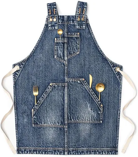 Jeanerlor - Delantal de mezclilla con 4 bolsillos para mujeres y hombres - Estilo lavado correas cruzadas en la espalda y ajustable S a XXXL, Azul