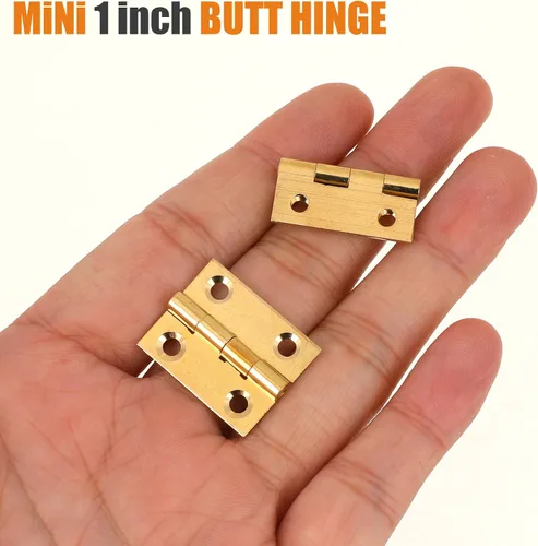 Miniatura 3 de Bisagra de latón macizo, 10 unidades, caja de joyería, cajón de gabinete, bisagra a tope de 1 pulgada para caja de madera con tornillos
