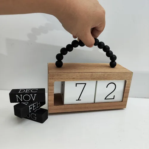 Miniatura 6 de Calendario perpetuo de madera para escritorio, exhibición de fecha y mes de madera y metal para maestros, estudiantes, aula, decoración rústica