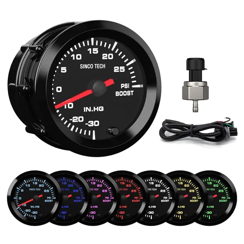 Kit de medidor de 7 colores 2 "2.047 in puntero de retroiluminación para automóvil medidor de coche con sensor (medidor de empuje)