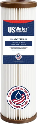 US Water Systems Cartucho de filtro plisado de 2.5 x 9.75 pulgadas, 20 micrones, fabricado en los Estados Unidos