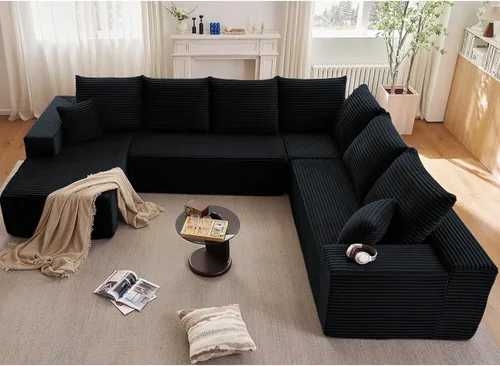 Miniatura 10 de Sofá modular de nube de 140 pulgadas para sala de estar, sofá modular de asiento profundo, juego de sofás de pana grandes y cómodos con espuma