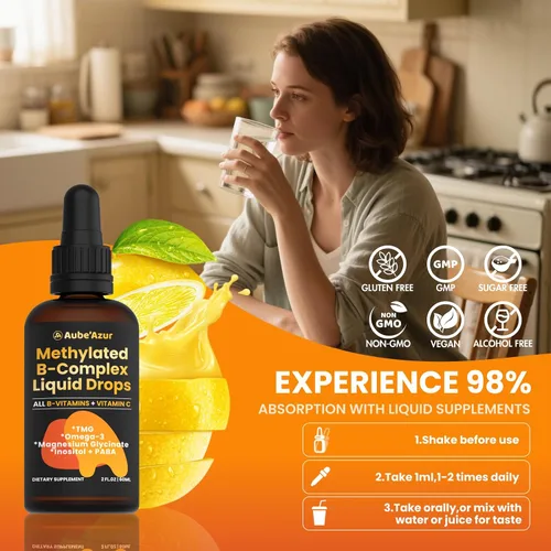 Miniatura 9 de Methylated B Complex Liquid Drop, vitaminas del complejo B líquido para mujeres, con metil B12, metilfolato, B1, B3, B5, B6, B7, C, Omega-3