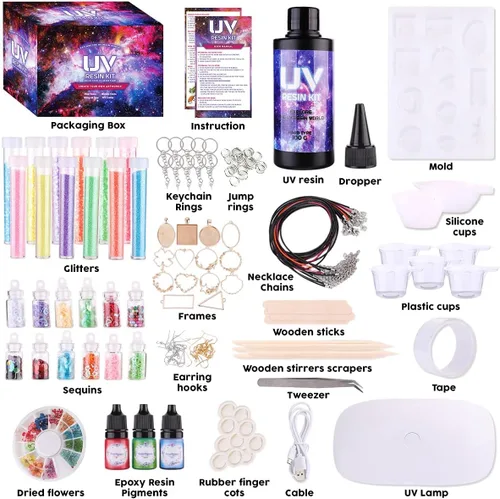 Miniatura 3 de Insnug Kit de fabricación de joyas de resina UV con moldes de silicona, luz UV, kits de bricolaje, kits de fabricación de pulseras, suministros