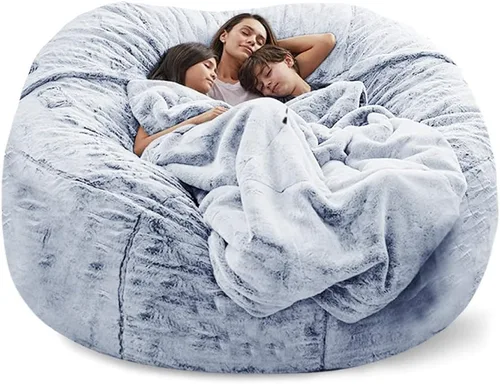 Miniatura 14 de Funda para silla tipo puf de piel gigante para niños y adultos, (sin relleno), muebles de sala de estar, grande, redondo, suave, esponjoso, de piel