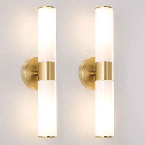 Miniatura 11 de Juego de 2 apliques de pared de níquel cepillado (solo cableado), lámparas de tocador de baño, modernas luces de pared cilíndricas de vidrio