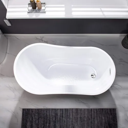 Miniatura 9 de WOODBRIDGE Bañera de remojo acílica blanca independiente de 54 pulgadas con drenaje cromado y desbordamiento, BTA1507-C-Drain &O, 54 pulgadas
