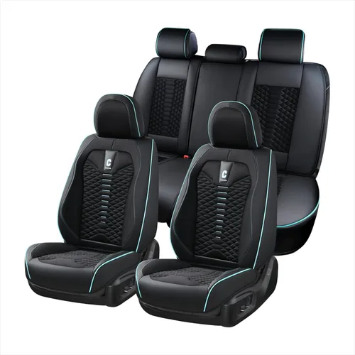 Miniatura 11 de Coverado Juego Completo de Fundas de Asiento de Automóvil, Fundas de Asiento de Cuero de Lujo para Delantero y Trasero, Fundas de Asiento En