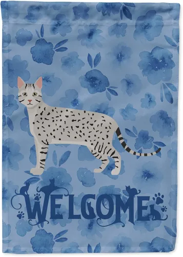 Miniatura 339 de Caroline's Treasures CK4813CHF - Bandera de bienvenida con gato abisinio azul, manga grande, para porche, para colgar en la pared, poliéster