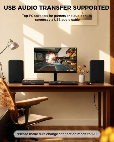 Miniatura 4 de Altavoces activos para estantería de 36 W RMS - Altavoz inalámbrico BT 5.4 con woofer de 5 pulgadas, altavoces de PC de cúpula de seda, monitores