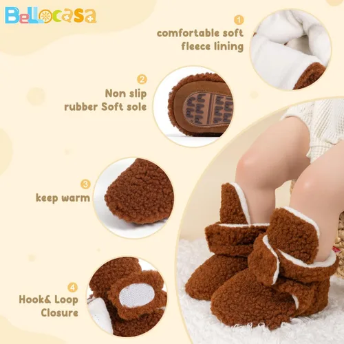 Miniatura 25 de Botines de forro polar para bebés, niños y niñas, pantuflas antideslizantes con agarre suave, zapatos de calcetín para recién nacidos, cuna