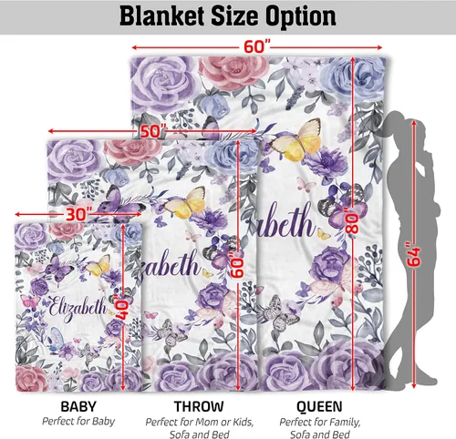 Miniatura 5 de AVIClothes Manta de bebé niña personalizada, mantas personalizadas con diseño de mariposas y flores, manta de bebé con nombre para niña, 30 x 40