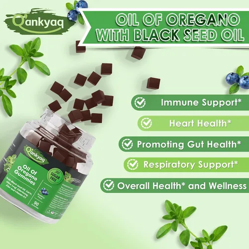 Miniatura 3 de Gomitas orgánicas de aceite de orégano con aceite de semilla negra para niños y adultos Suplemento de aceite de orégano 6 en 1 Carvacrol +