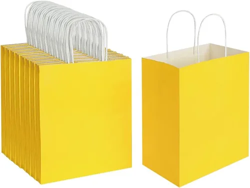 Miniatura 8 de Oikss Paquete de 100 bolsas de papel kraft medianas de 8 x 4.75 x 10 pulgadas con asas a granel para cumpleaños, bodas, fiestas, comestibles, Azul