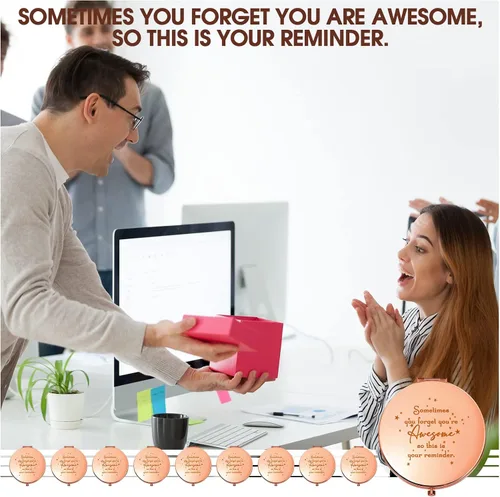 Miniatura 6 de Roowest 10 piezas de espejo compacto de regalos para mujeres, Sometimes You Forget Your Awesome Bulk Apreciation Party Favores para empleados, Oro